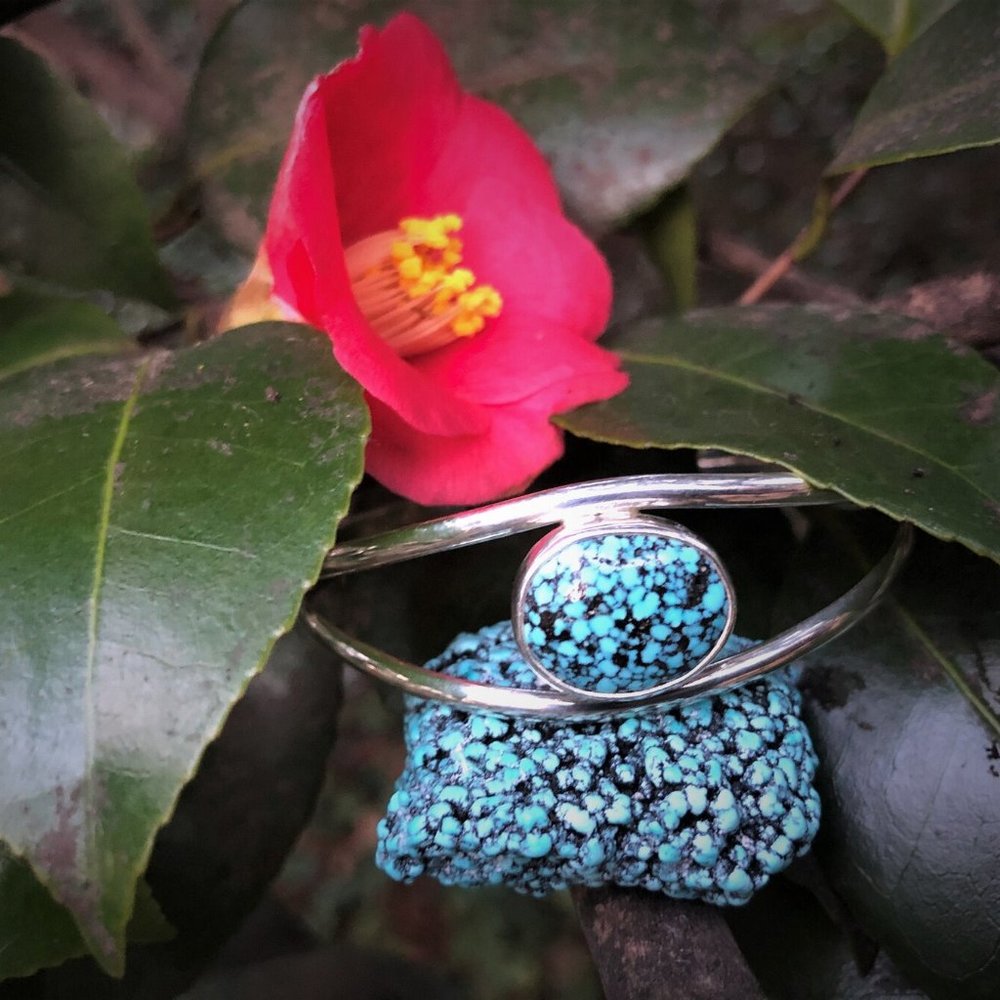 Hand Made Genuine Spiderweb Turquoise Adjustable Bracelet in Sterling Silver